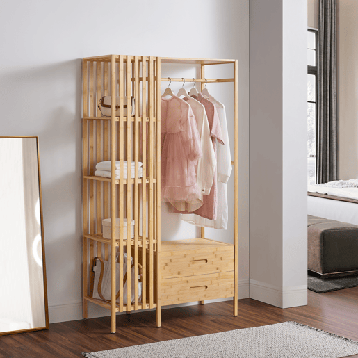 Bengaleiro de burro Varanger com 2 gavetas bambu 185x100x45 cm - Natural en.casa