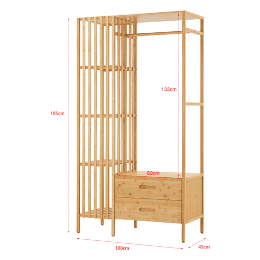 Bengaleiro de burro Varanger com 2 gavetas bambu 185x100x45 cm - Natural en.casa