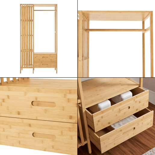 Bengaleiro de burro Varanger com 2 gavetas bambu 185x100x45 cm - Natural en.casa