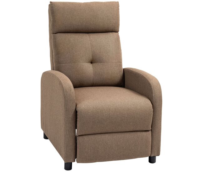 Homcom sillón relax reclinable manual, sillón relax de lino con apertura push, reposapiés, respaldo alto, acolchado grueso, butaca reclinable hasta 155º para salón, dormitorio, oficina, marrón