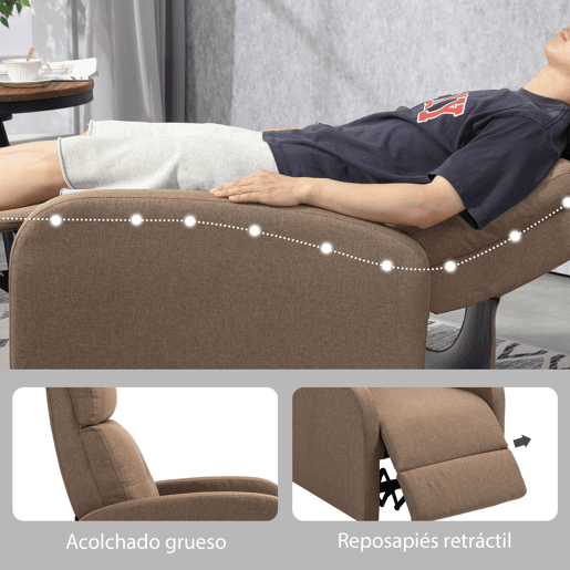 HOMCOM Poltrona Relax Reclinável até 155° Poltrona Reclinável Manual Estofado em Tecido Carga Máxima 150 kg para Pessoas com Altura Inferior 195 cm 67x87x98 cm Marrom