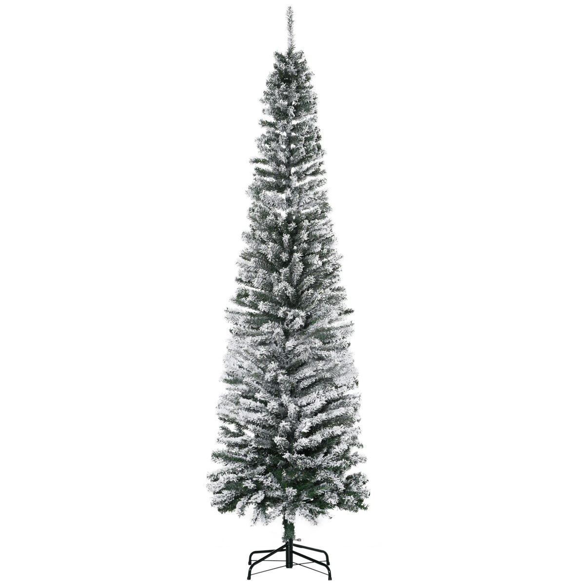 Homcom árbol de navidad 225 cm árbol de navidad artificial nevado con 738 ramas y soporte de metal árbol navideño para salón verde y blanco