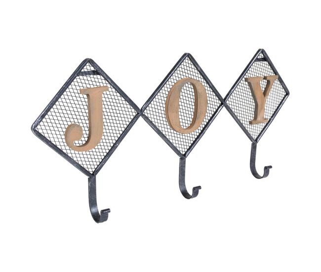 Percha de maderay metal de 3 ganchos multicolor 60x5x28