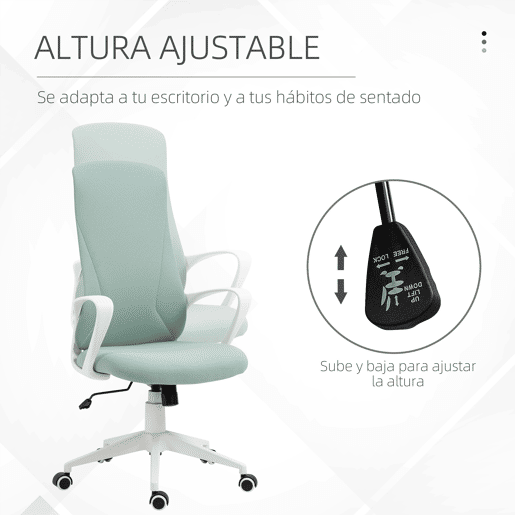 Vinsetto Cadeira de Escritório Giratória com Altura Ajustável Cadeira de Escritório Ergonómica com Apoio para os Braços Função de Inclinação e Encosto Alto 62x56x110-119,5 cm Verde