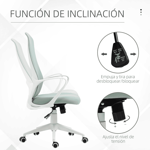 Vinsetto Cadeira de Escritório Giratória com Altura Ajustável Cadeira de Escritório Ergonómica com Apoio para os Braços Função de Inclinação e Encosto Alto 62x56x110-119,5 cm Verde