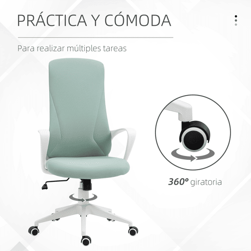 Vinsetto Cadeira de Escritório Giratória com Altura Ajustável Cadeira de Escritório Ergonómica com Apoio para os Braços Função de Inclinação e Encosto Alto 62x56x110-119,5 cm Verde