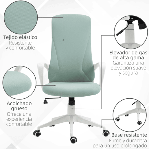 Vinsetto Cadeira de Escritório Giratória com Altura Ajustável Cadeira de Escritório Ergonómica com Apoio para os Braços Função de Inclinação e Encosto Alto 62x56x110-119,5 cm Verde