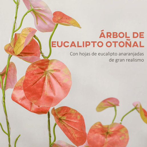 HOMCOM Árvore de Eucalipto Artificial 150 cm Árvore Artificial com 245 Luzes LED e Base Decoração para Interior e Exterior Laranja e Marrom