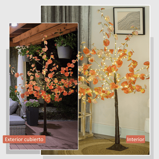 HOMCOM Árvore de Eucalipto Artificial 150 cm Árvore Artificial com 245 Luzes LED e Base Decoração para Interior e Exterior Laranja e Marrom