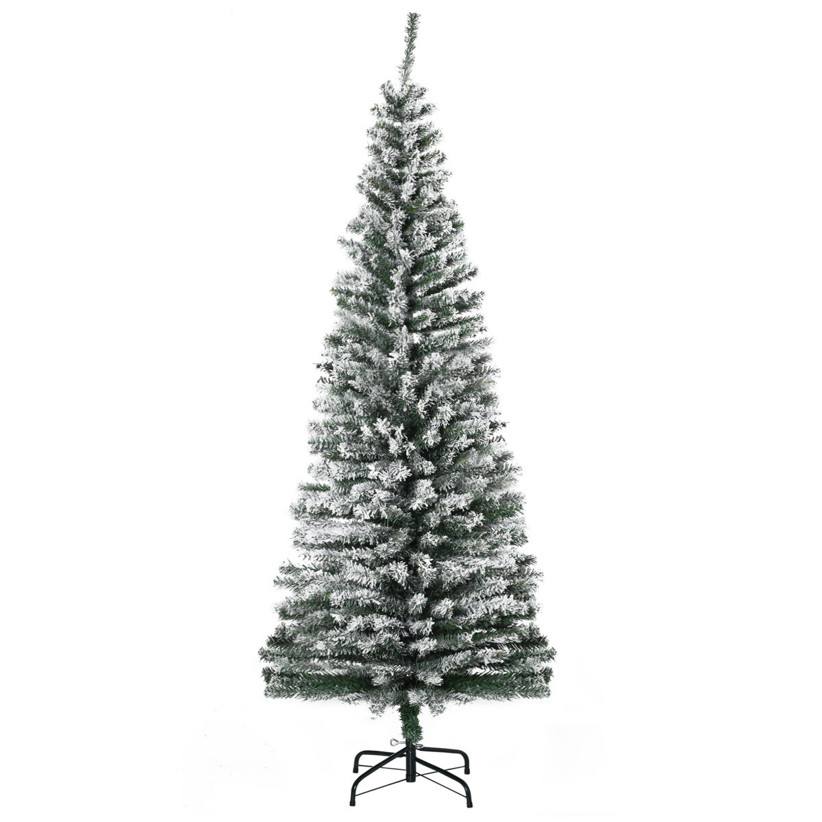 Homcom árbol de navidad 180 cm árbol de navidad artificial nevado con 492 ramas y soporte de metal árbol navideño para salón verde y blanco