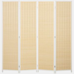 HOMCOM Biombo de 4 Painéis Dobrável 180x180 cm Separador de Ambientes Divisor de Habitação Tecido a Mão de Bambu e Fio de Algodão Decoração Elegante para Sala de Estar Branco