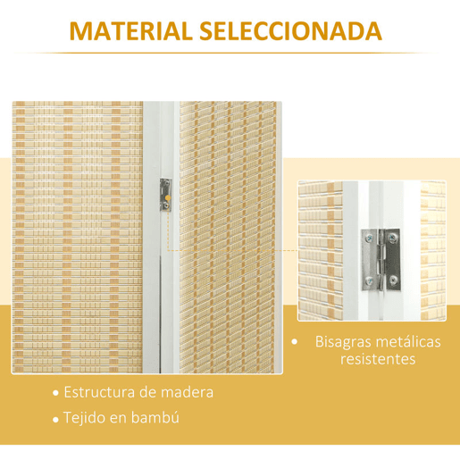 HOMCOM Biombo de 4 Painéis Dobrável 180x180 cm Separador de Ambientes Divisor de Habitação Tecido a Mão de Bambu e Fio de Algodão Decoração Elegante para Sala de Estar Branco