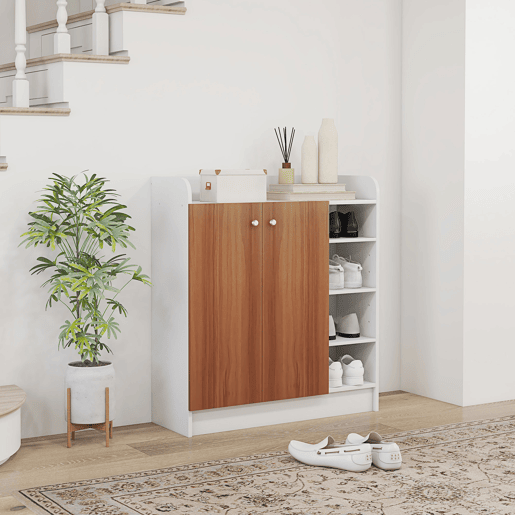 HOMCOM Sapateira Armário Multiuso com 2 Portas Prateleiras Interiores e 4 Prateleiras Exteriores com Altura Ajustável 83x30x90 cm Madeira