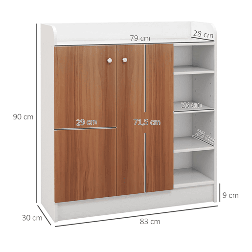 HOMCOM Sapateira Armário Multiuso com 2 Portas Prateleiras Interiores e 4 Prateleiras Exteriores com Altura Ajustável 83x30x90 cm Madeira