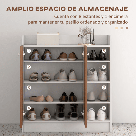 HOMCOM Sapateira Armário Multiuso com 2 Portas Prateleiras Interiores e 4 Prateleiras Exteriores com Altura Ajustável 83x30x90 cm Madeira