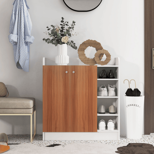 HOMCOM Sapateira Armário Multiuso com 2 Portas Prateleiras Interiores e 4 Prateleiras Exteriores com Altura Ajustável 83x30x90 cm Madeira