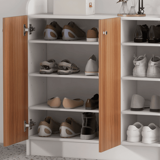 HOMCOM Sapateira Armário Multiuso com 2 Portas Prateleiras Interiores e 4 Prateleiras Exteriores com Altura Ajustável 83x30x90 cm Madeira