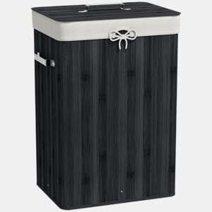 HOMCOM Cesto de Roupa Suja Dobrável com Tampa 67L, Cesto de Roupa Suja de Bambu, 2 Compartimentos, Saco Removível, para Quarto, Casa de Banho, Lavandaria, 40x30x60 cm, Preto