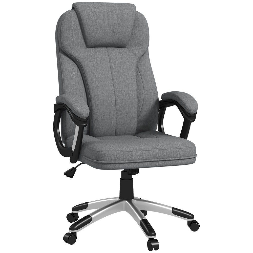 Vinsetto silla de oficina ergonómico silla de escritorio silla de estudio giratoria tapizada en tela con función de basculante altura ajustable respaldo alto reposabrazos 66x75x110-120 cm gris