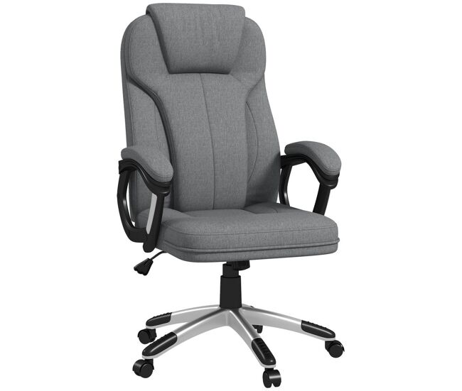 Vinsetto silla de oficina ergonómico silla de escritorio silla de estudio giratoria tapizada en tela con función de basculante altura ajustable respaldo alto reposabrazos 66x75x110-120 cm gris