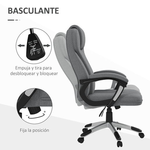 Vinsetto Cadeira de Escritório Giratória Cadeira de Escritório Ergonómica com Altura Ajustável Apoio para os Braços e Encosto Acolchoado de Linho Sintético 66x75x110-120 cm Cinza