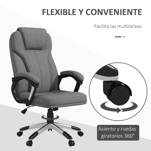 Vinsetto Cadeira de Escritório Giratória Cadeira de Escritório Ergonómica com Altura Ajustável Apoio para os Braços e Encosto Acolchoado de Linho Sintético 66x75x110-120 cm Cinza