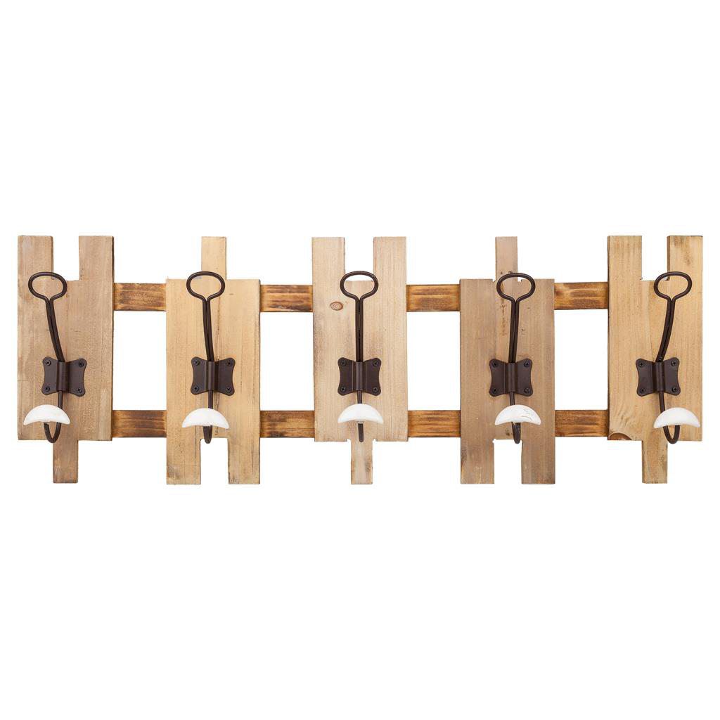 Percha de madera de 5 ganchos 70x10x25