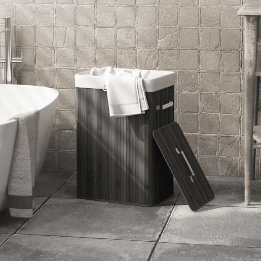 HOMCOM Cesto de Roupa Suja Dobrável com Tampa 67L, Cesto de Roupa de Bambu, 2 Compartimentos, Saco Removível, para Quarto, Casa de Banho, Lavandaria, 40x30x60 cm, Cinzento Escuro