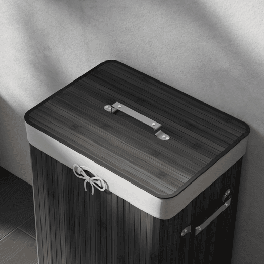 HOMCOM Cesto de Roupa Suja Dobrável com Tampa 67L, Cesto de Roupa de Bambu, 2 Compartimentos, Saco Removível, para Quarto, Casa de Banho, Lavandaria, 40x30x60 cm, Cinzento Escuro