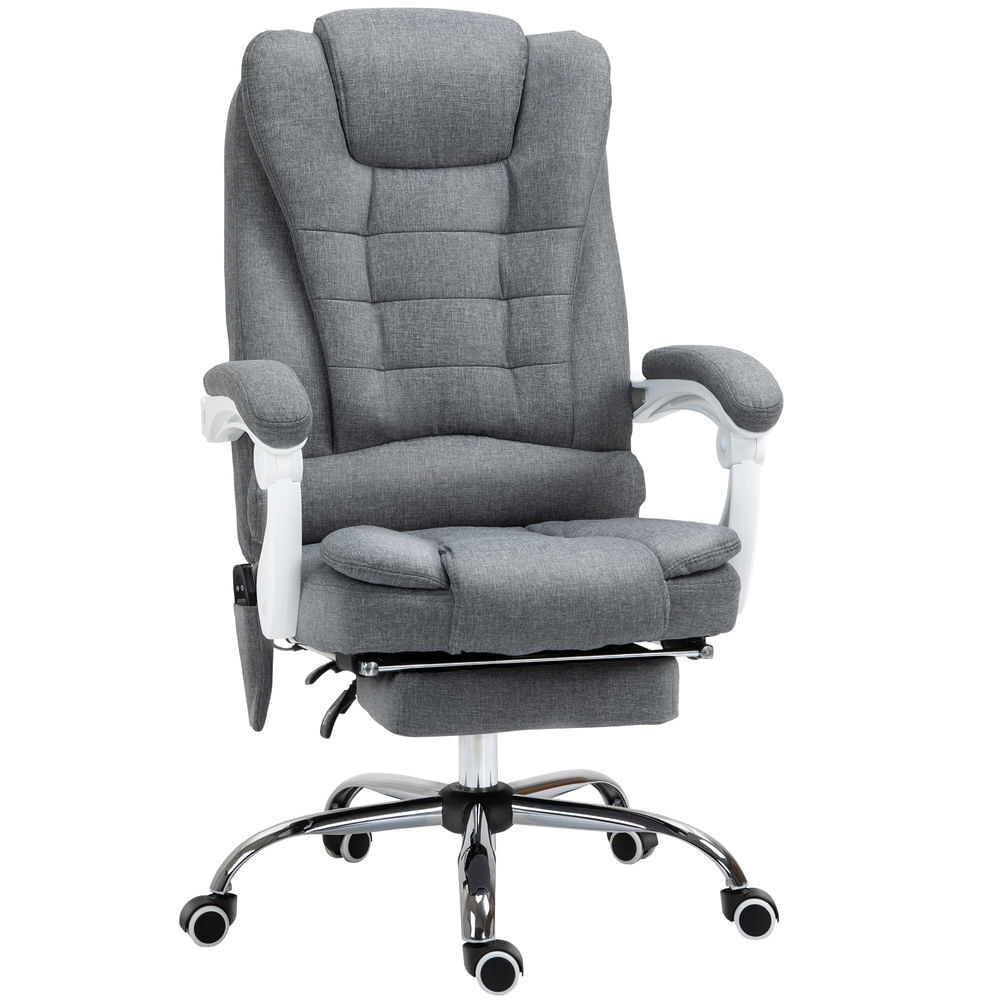 Vinsetto silla de oficina con 6 puntos de masaje vibratorio, silla de escritorio giratoria, respaldo reclinable 135º, función calefacción, reposapiés retráctil, altura ajustable, control remoto, gris