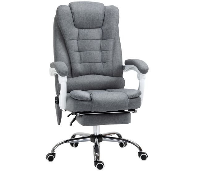 Vinsetto silla de oficina con 6 puntos de masaje vibratorio, silla de escritorio giratoria, respaldo reclinable 135o, función calefacción, reposapiés