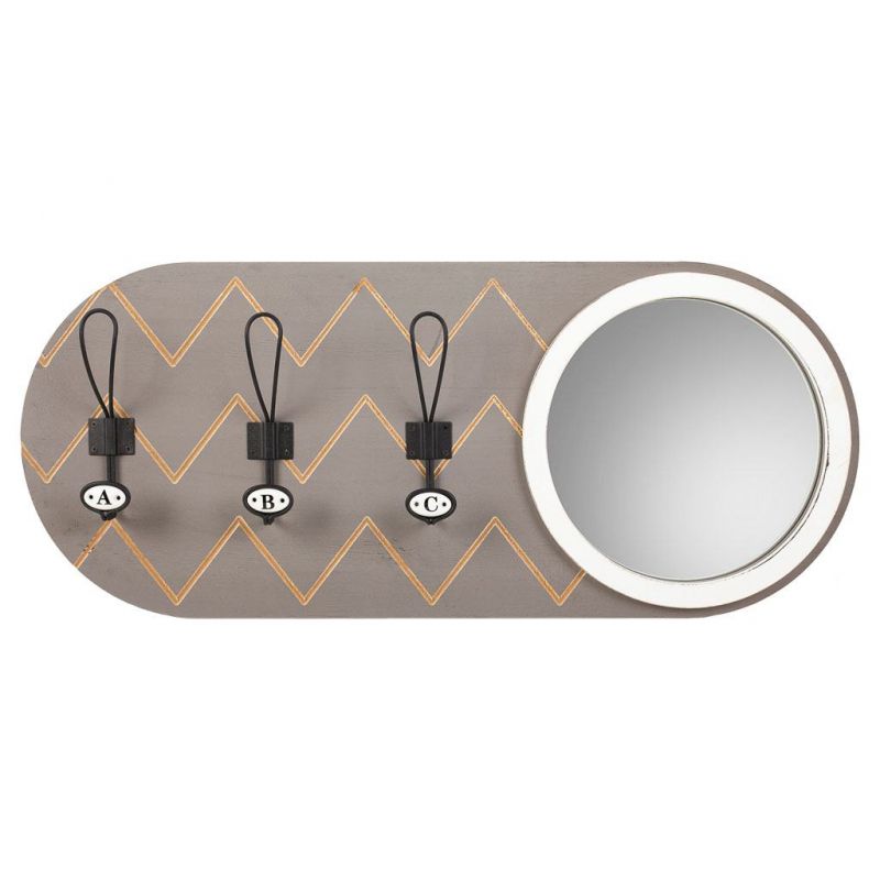 Percha con espejo de madera y metal gris 60x5x30