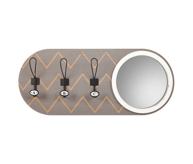Percha con espejo de madera y metal gris 60x5x30
