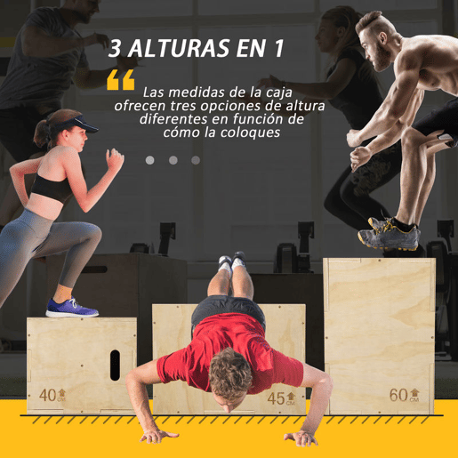 HOMCOM Caixa Pliometria de Madeira Caixa de Saltos com 2 Alças Recortadas Carga Máxima 120 kg para Casa Escritório Ginásio 45x40x60 cm Madeira