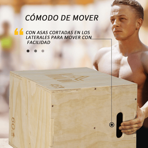HOMCOM Caixa Pliometria de Madeira Caixa de Saltos com 2 Alças Recortadas Carga Máxima 120 kg para Casa Escritório Ginásio 45x40x60 cm Madeira