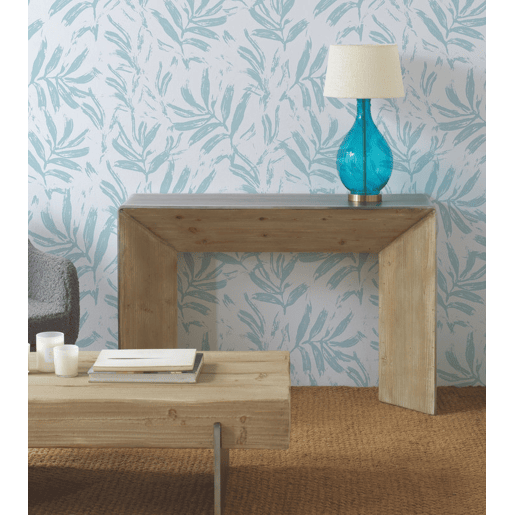 Candeeiro De Mesa De Vidro Azul Com Abajur De Algodão Branco