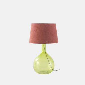 Candeeiro De Mesa De Vidro Verde Com Abajur De Algodão Terracotta