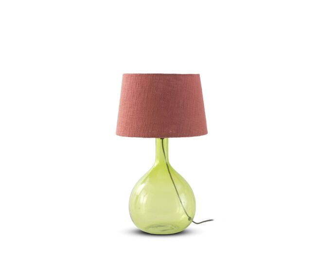 Lámpara de mesa de cristal verde con pantalla de algodón terracota
