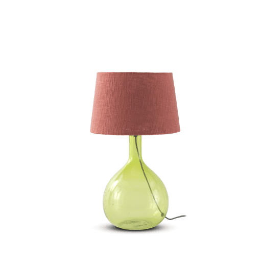 Candeeiro De Mesa De Vidro Verde Com Abajur De Algodão Terracotta