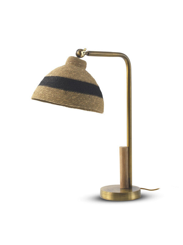 Lámpara de mesa con pantalla de fibra natural trenzada