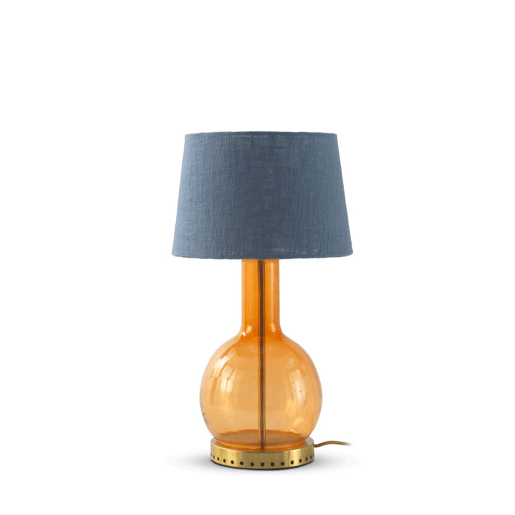 Candeeiro De Mesa De Vidro Laranja Com Abajur De Algodão Azul