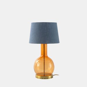 Candeeiro De Mesa De Vidro Laranja Com Abajur De Algodão Azul