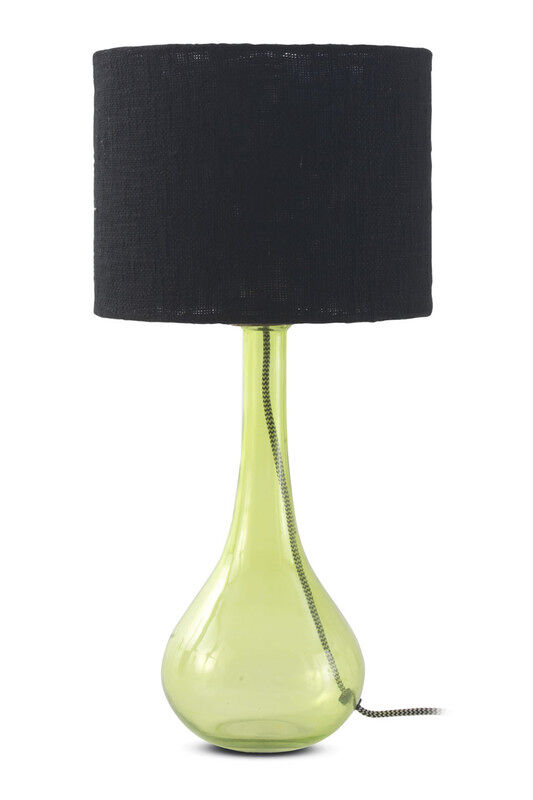 Lámpara de mesa de vidrio verde con pantalla de algodón negro