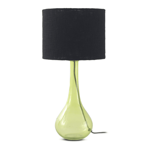 Candeeiro De Mesa De Vidro Verde Com Abajur De Algodão Preto