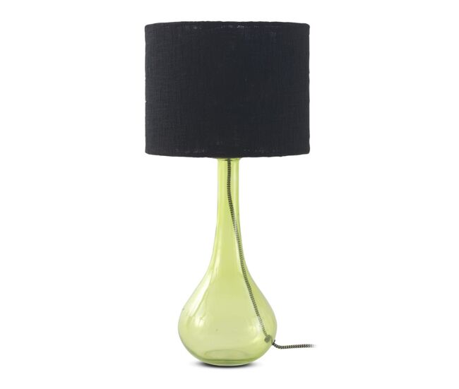 Lámpara de mesa de vidrio verde con pantalla de algodón negro