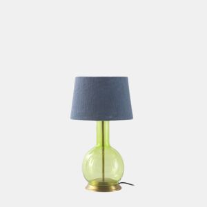 Candeeiro De Mesa De Vidro Verde Com Abajur De Algodão Azul