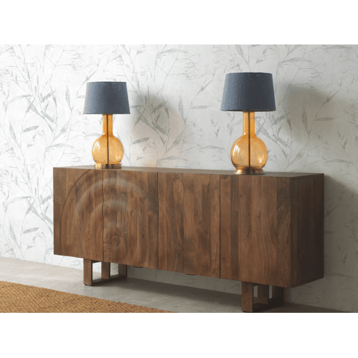 Candeeiro De Mesa De Vidro Verde Com Abajur De Algodão Azul Candeeiro De Mesa De Vidro Verde Com Abajur De Algodão Azul