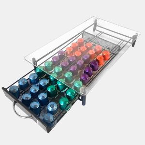 Suporte Organizador para Cápsulas Nespresso Nyana Home | Capacidade 40 Cápsulas | Compatibilidade Nespresso | Tampa de Vidro | Suporte Metálico | Alça de Extração