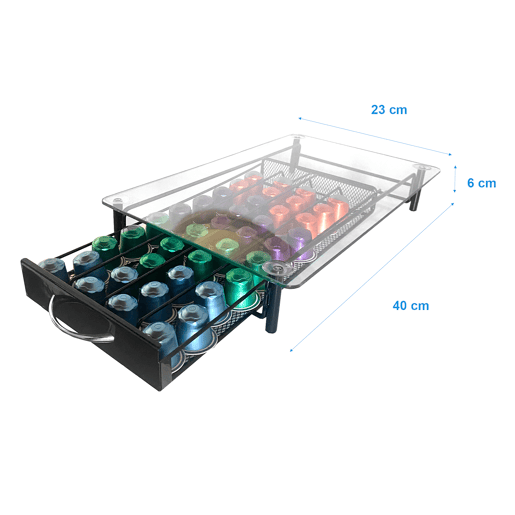 Suporte Organizador para Cápsulas Nespresso Nyana Home | Capacidade 40 Cápsulas | Compatibilidade Nespresso | Tampa de Vidro | Suporte Metálico | Alça de Extração