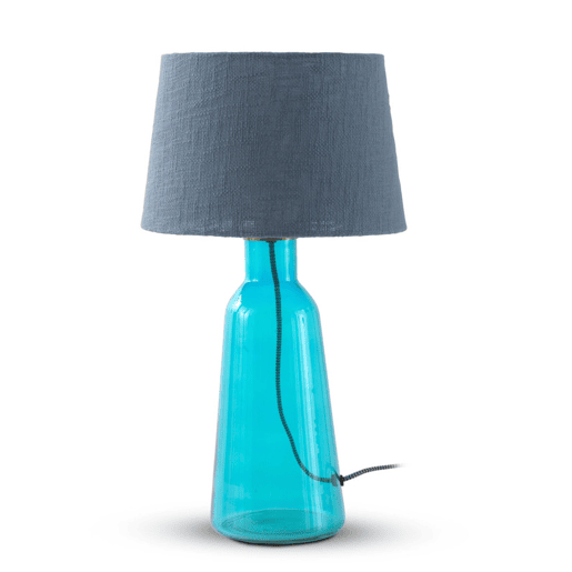 Candeeiro De Mesa De Vidro Azul Com Abaixo De Algodão Azul Candeeiro De Mesa De Vidro Azul Com Abaixo De Algodão Azul